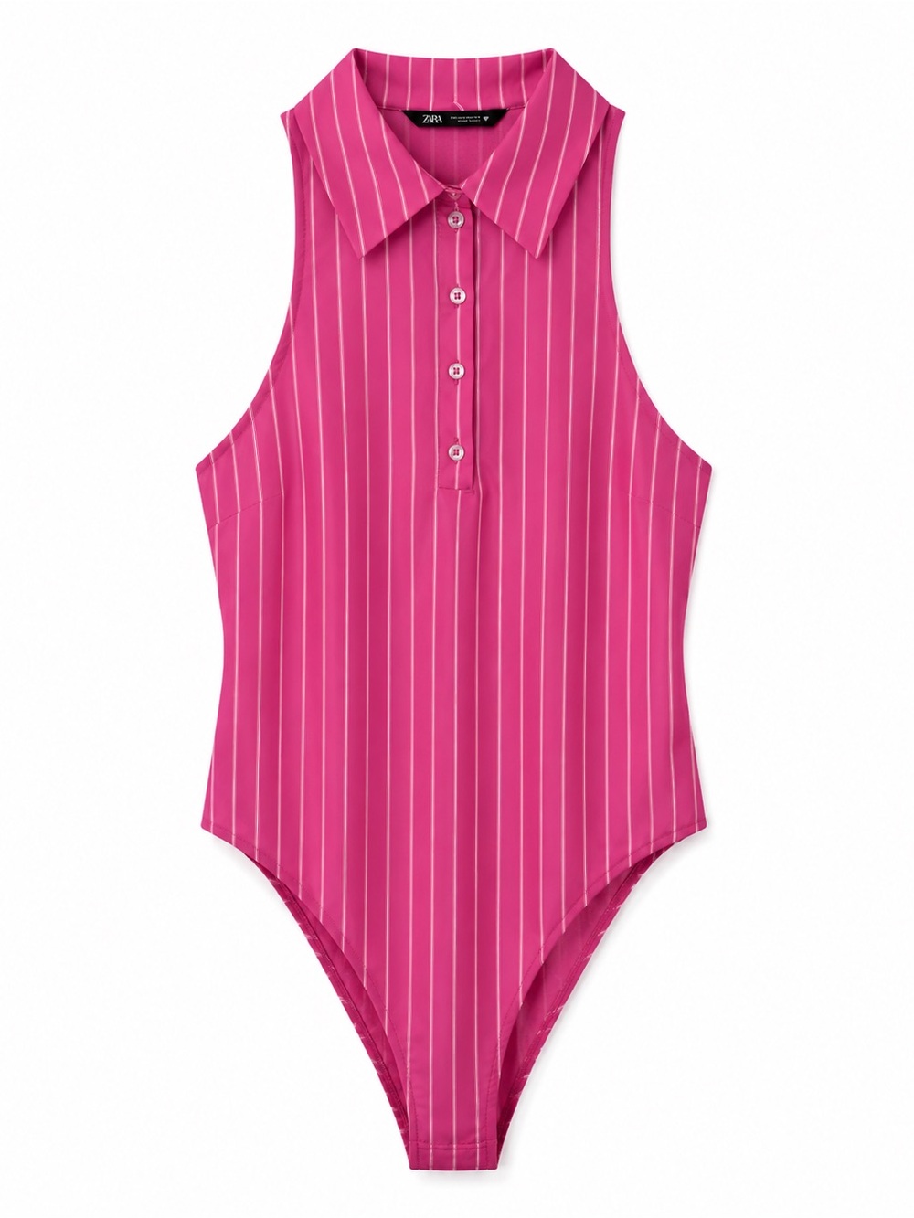 Zara Pink Striped Collared Bodysuit